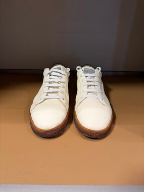 Brunello Cucinelli White Leather Sneakers with Brown Sole